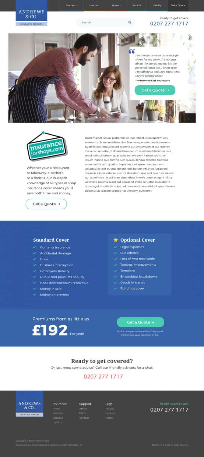 Andrews insurance company responsive website design