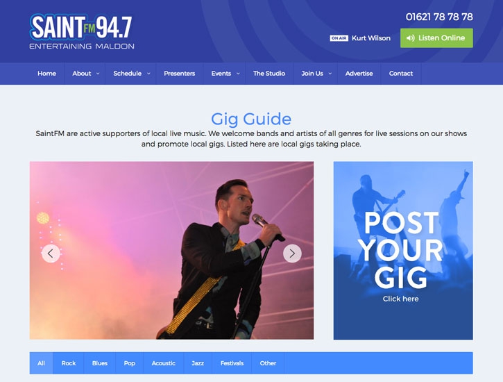 Gig guide for maldon design website