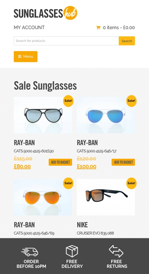 Sunglasses hub ecommerce shop responsive design