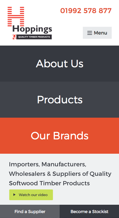 Hoppings homepage on mobile design