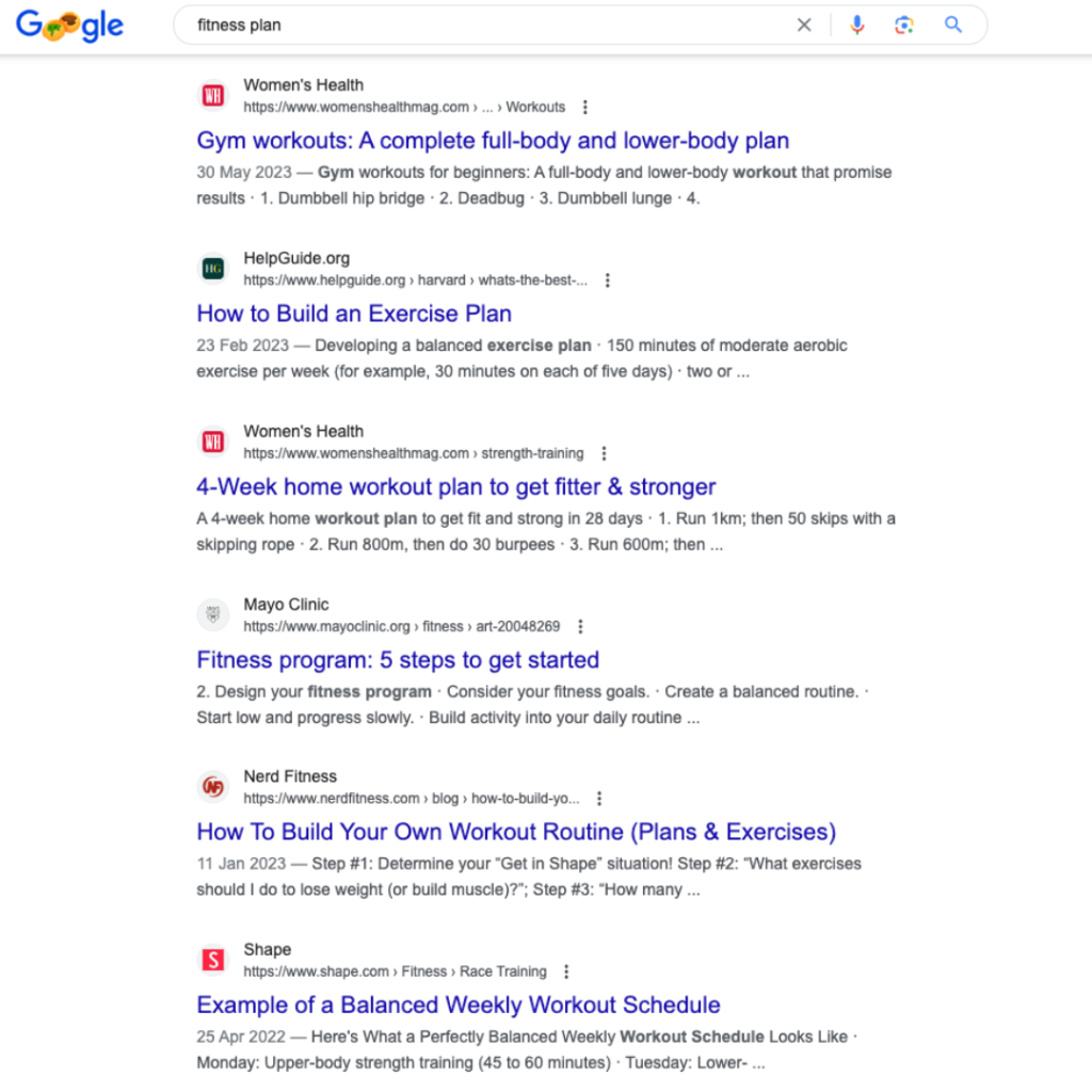 Screenshot showing meta-descriptions and meta-tags.